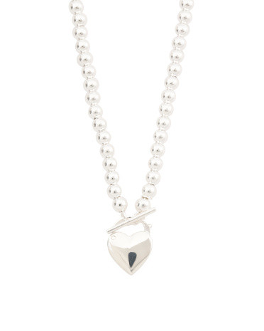 Made In Italy Sterling Silver Beaded Heart Locket Necklace | TJ Maxx