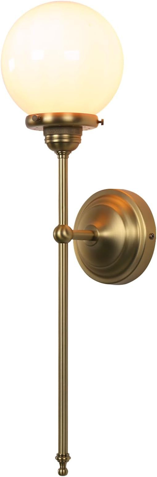 Industrial Vintage Wall Sconce Lighting, Milky White Glass Globe Shade with Long Arm Antique Bras... | Amazon (US)