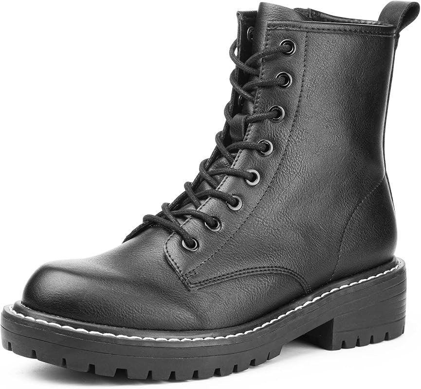 ICHIGO Women’s Fashion Ankle Booties Causal 8-Eye Side Zipper Lace-up Combat Boots | Amazon (US)