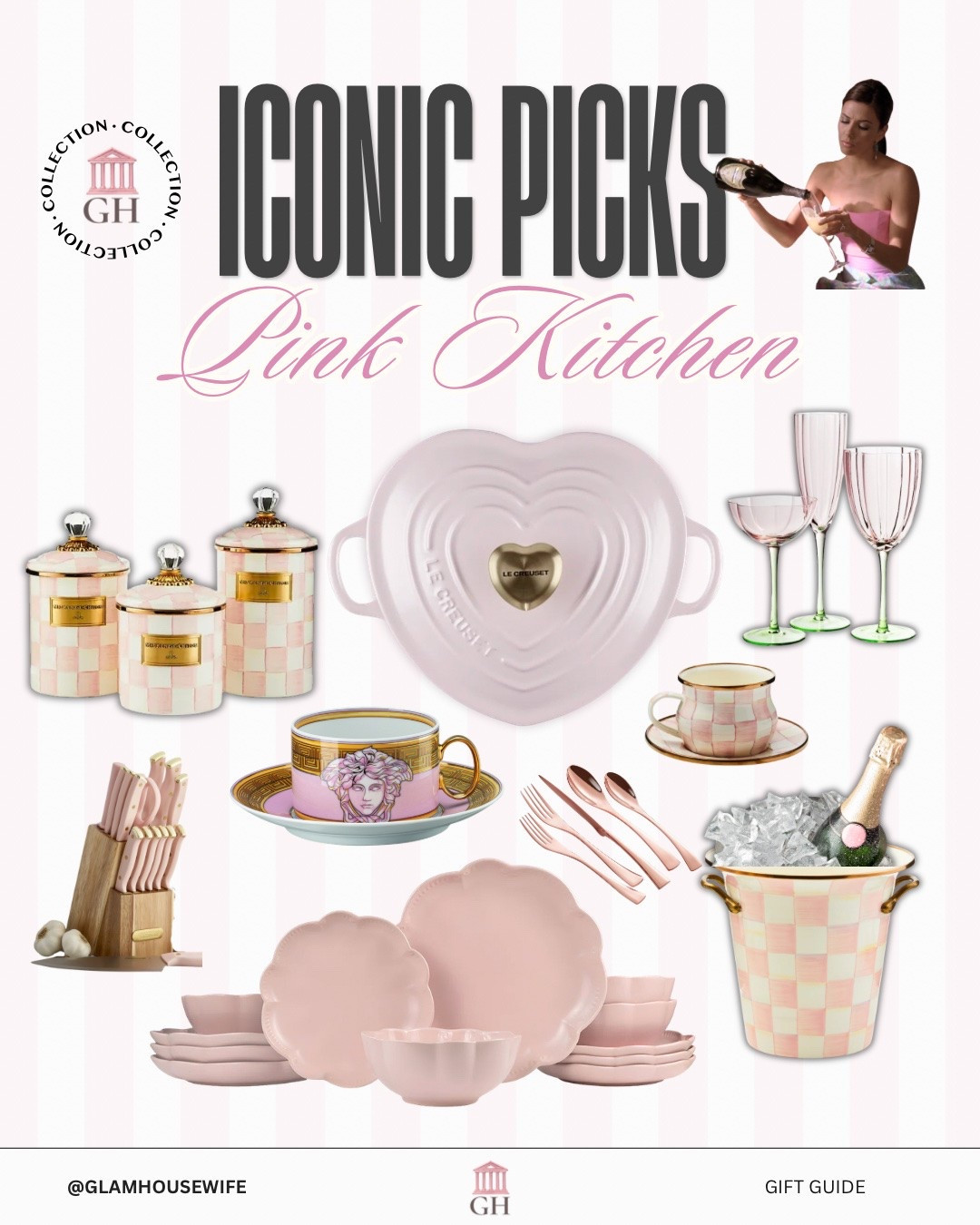 The ultimate pink kitchen inspiration featuring luxury cookware, blush dinnerware, checkered canisters, champagne buckets, elegant glassware, and feminine kitchen decor. If you love glamorous, polished interiors with a touch of Y2K romcom TV glamour, this collection is full of timeless pink kitchen essentials to elevate your space. Save this for your dream kitchen, apartment, or home decor inspiration. ✨💗

#LTKmomlife