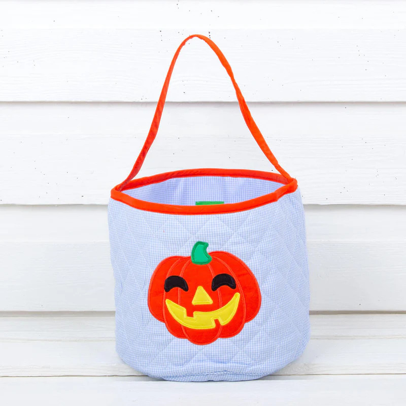 Blue Gingham Pumpkin Halloween Basket | Classic Whimsy