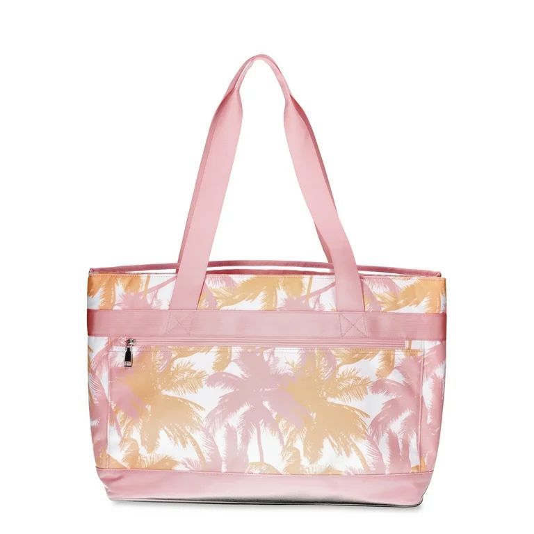 No Boundaries Women's Double Cooler Tote Bag, Mystic Coral Palm | Walmart (US)