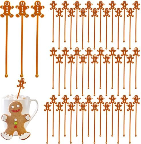 50 Pcs Christmas Coffee Stirrers Gingerbread Man Coffee Stirrers Christmas Drink Stirrers Xmas St... | Amazon (US)
