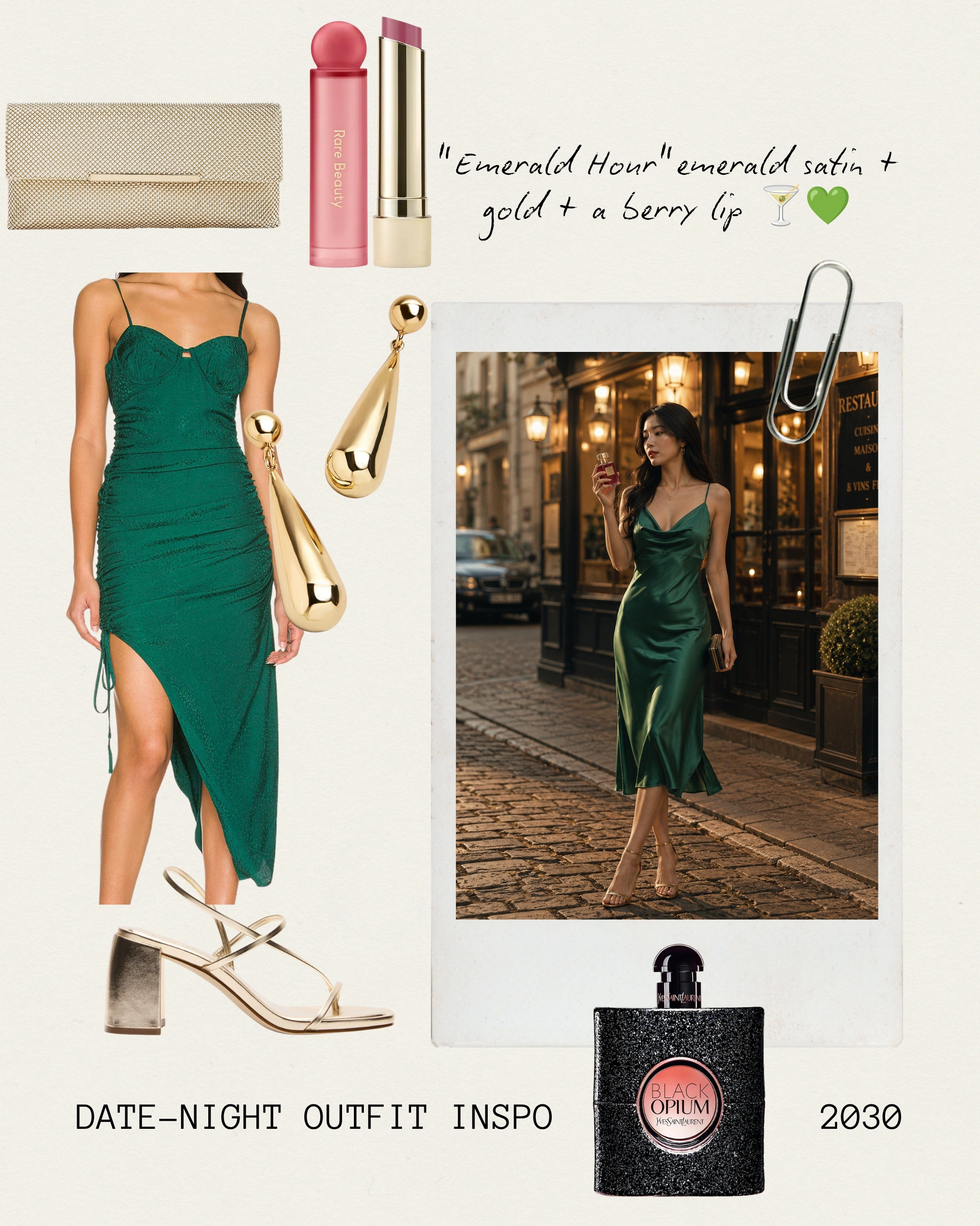 Emerald is the color that makes people ask where you're going 🍸 satin slip + gold + a berry lip 💚

#datenightoutfit #dressedup #satindress #LTKfindsunder100 #LTKstyletip

#LTKU #LTKootd #LTKActive #LTKBeauty