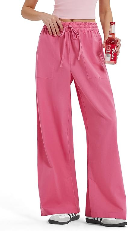 MOOSLOVER Women Linen Drawstring Dress Pants Business Casual Straight Leg Pants Loose Palazzo Pan... | Amazon (US)