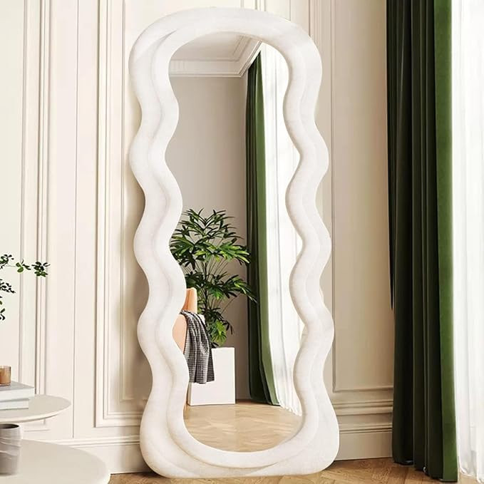Full Length Mirror, 63" x 24"Irregular Wavy Mirror, Large Floor Length Mirror Wall Mounted, Stand... | Amazon (US)