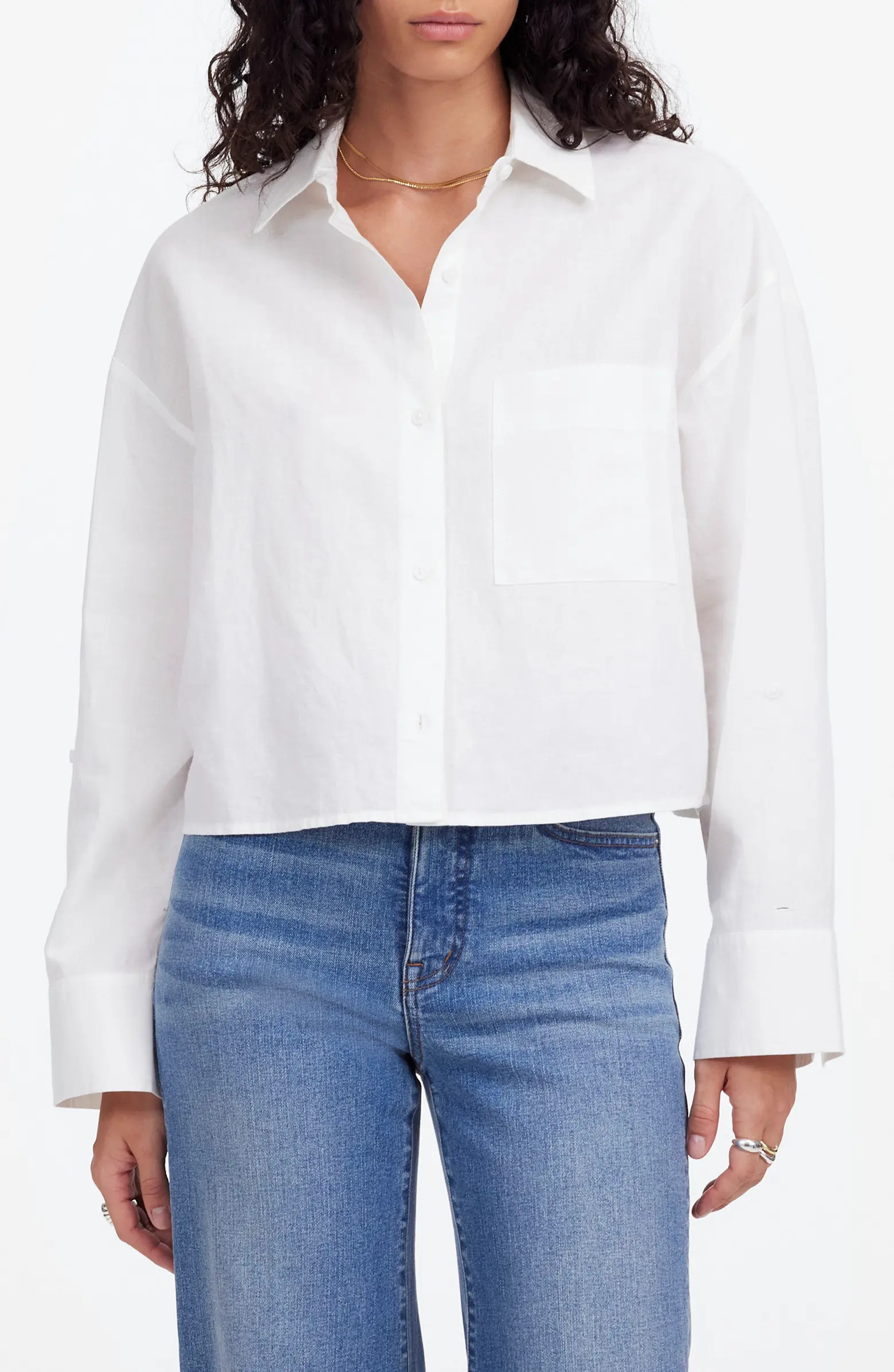 Madewell Straight Hem Crop Linen & Cotton Button-Up Shirt | Nordstrom | Nordstrom