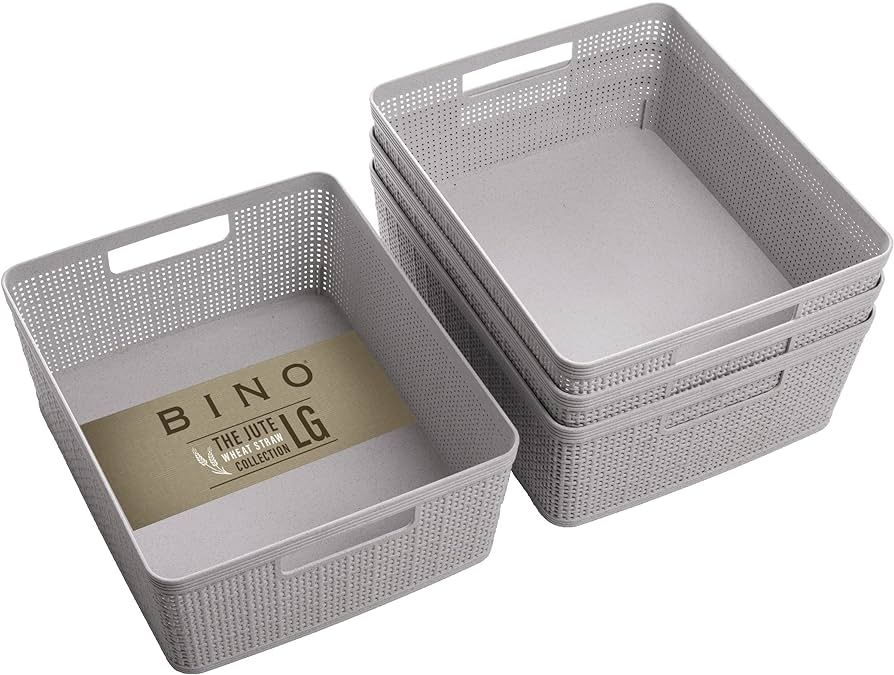 BINO | Woven Plastic Basket | Small (Natural Grey), 4-Pack | THE JUTE COLLECTION | Home Organizat... | Amazon (US)