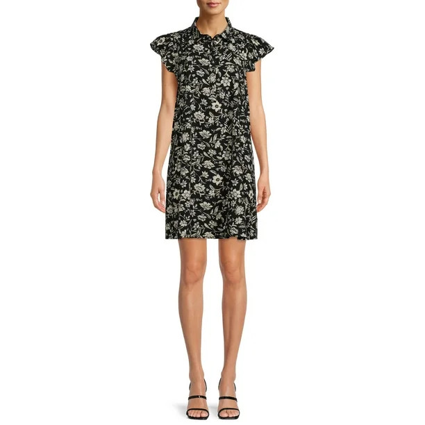 Time and Tru Women's Dress with Flutter Sleeves - Walmart.com | Walmart (US)