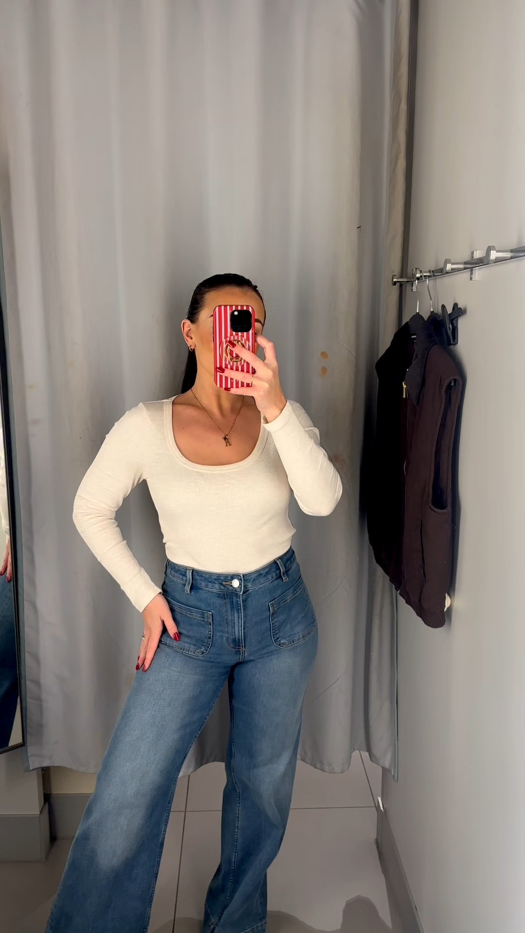Girls run to get these jeans and gilet!!! AMAZING 😱🥰🥹😍🍂 I’m wearing a size 10 in the jeans & small in the gilet. 
Top is so perfect for everyday too! 

#LTKautumn #LTKjeans #LTKwinter