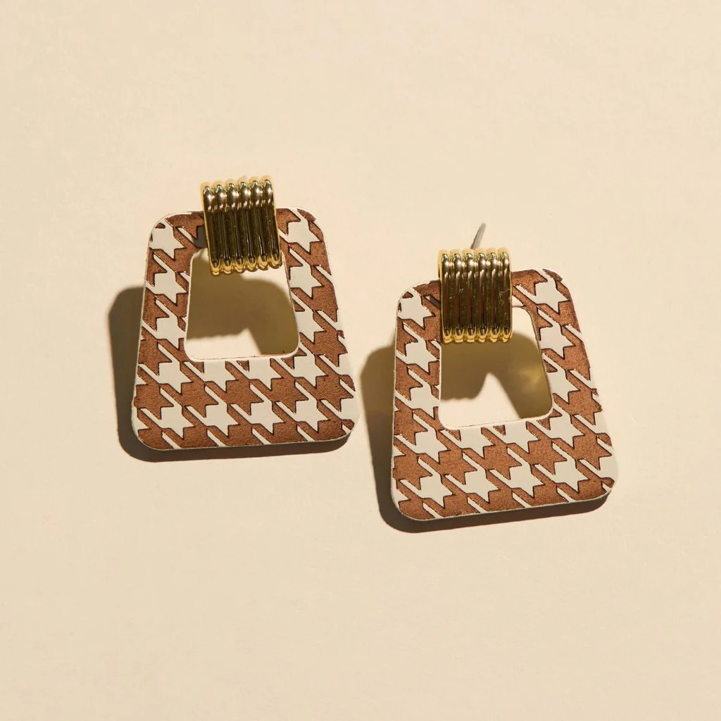 Ecru & Bronze Houndstooth Avery | Nickel and Suede