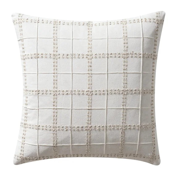 My Texas House 20" x 20" Ivory Woven Plaid Decorative Pillow Cover | Walmart (US)