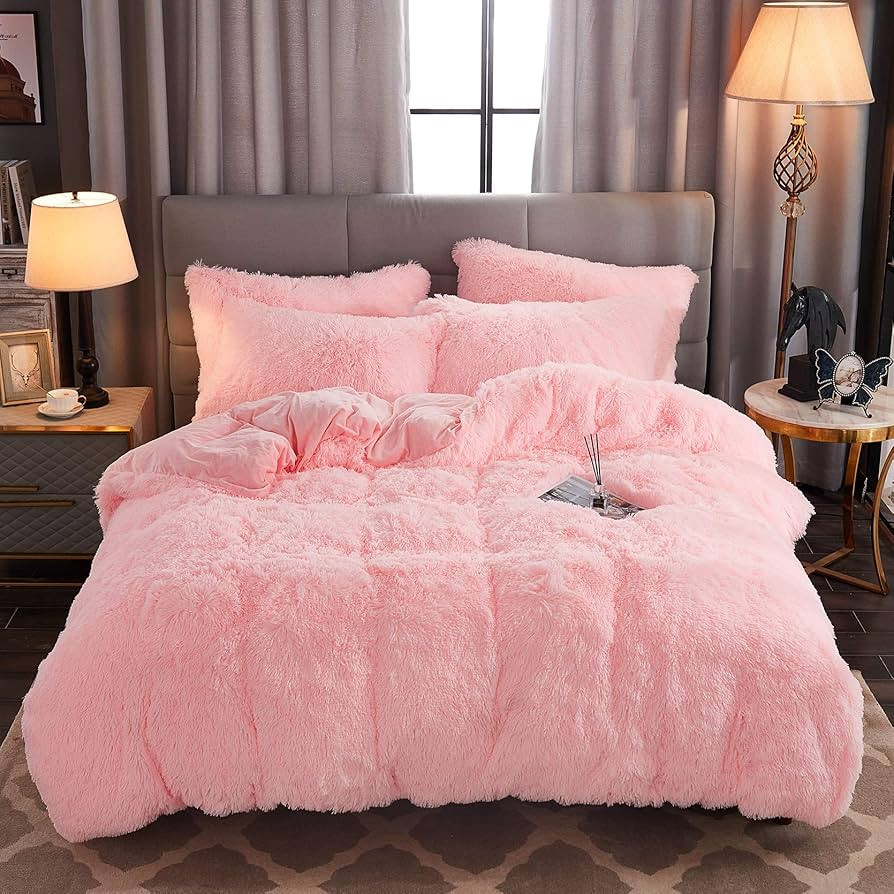 WERDIM Shaggy Fluffy Faux Fur Duvet Cover Set Button Closure Velvety Bedding Set Comforter Cover ... | Amazon (US)