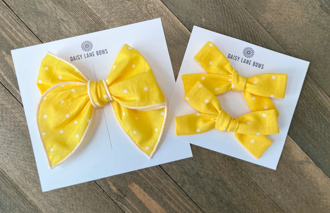 Lemon Yellow Bow - Yellow With White Polka Dot Bow - Sunshine Yellow Bow - Summer Bow - Bright Bo... | Etsy (US)