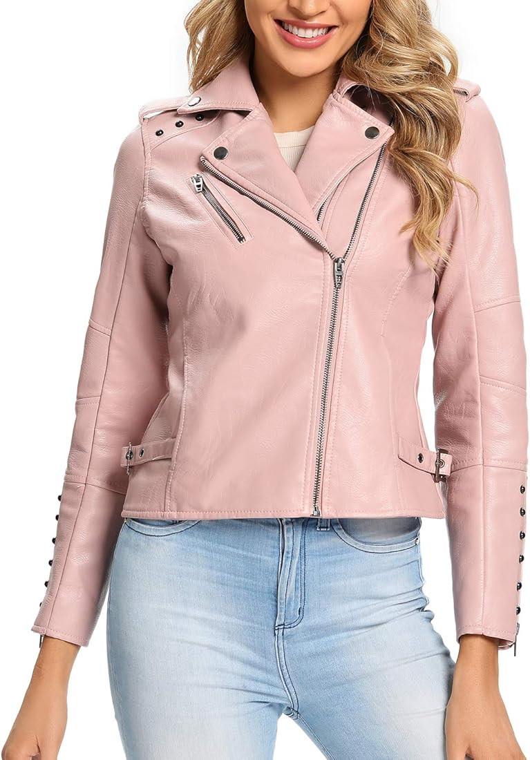 S P Y M Womens Faux Leather Jacket, Moto Biker Coat | Amazon (US)