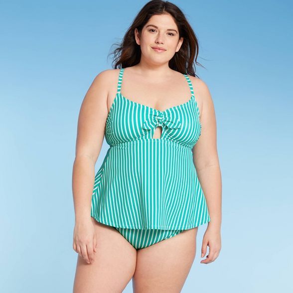 Women's Plus Size Tankini Top - Kona Sol™ Green Stripe | Target