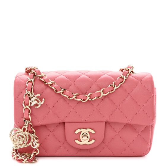 Lambskin Quilted Valentine Charms Mini Rectangular Flap Pink | FASHIONPHILE (US)