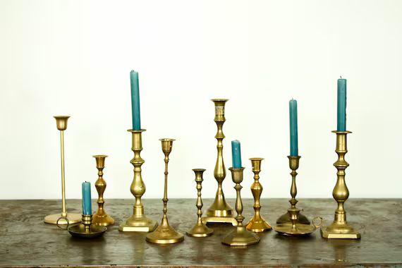 5 Vintage Brass Candlesticks Set, Gold Wedding Candle Holders, Graduated Candlesticks Antique, Mi... | Etsy (US)