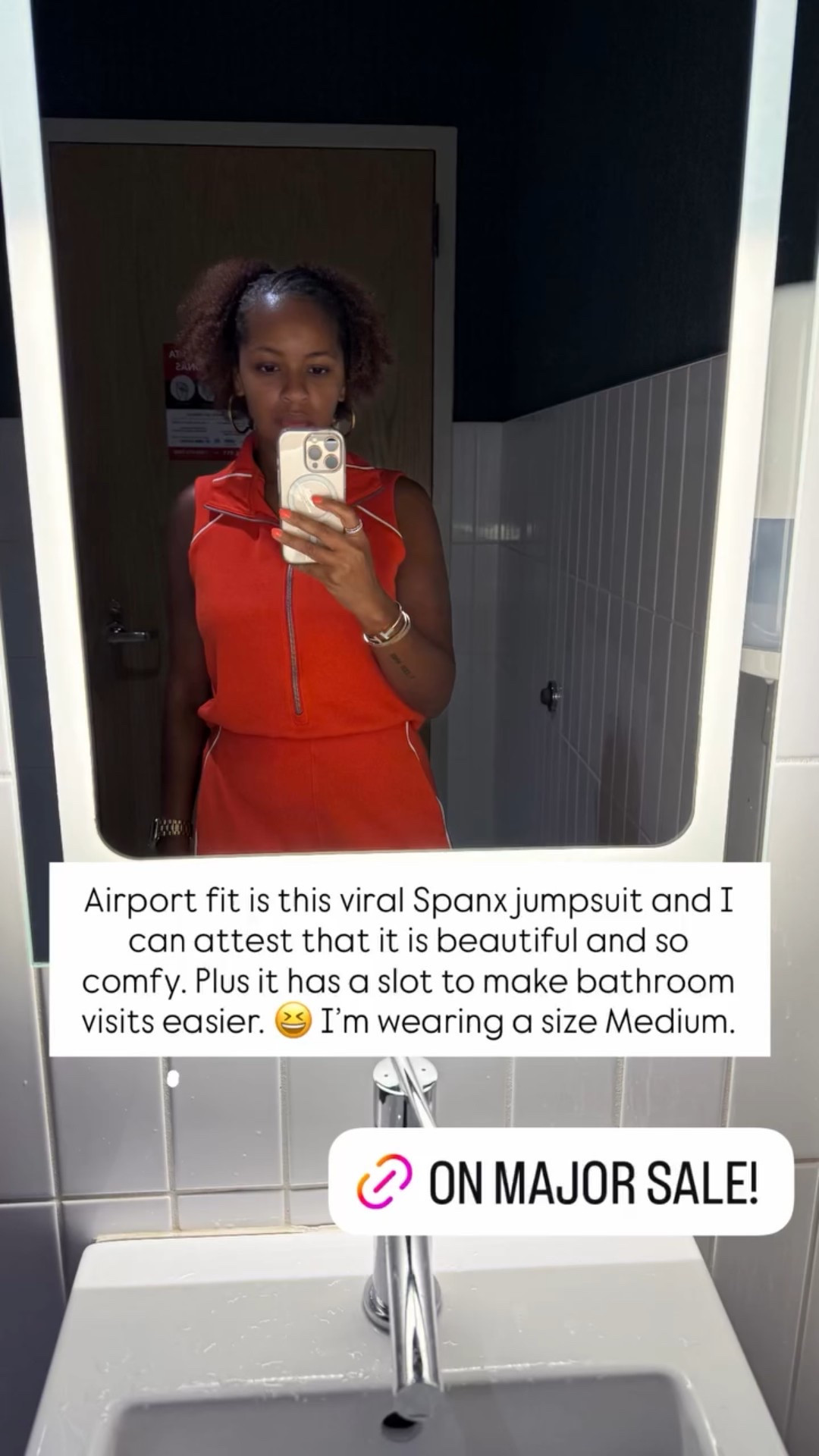 Airport fit is this viral Spanx jumpsuit and I can attest that it is beautiful and so comfy. Plus it has a slot to make bathroom visits easier. 😆 I’m wearing a size Medium.