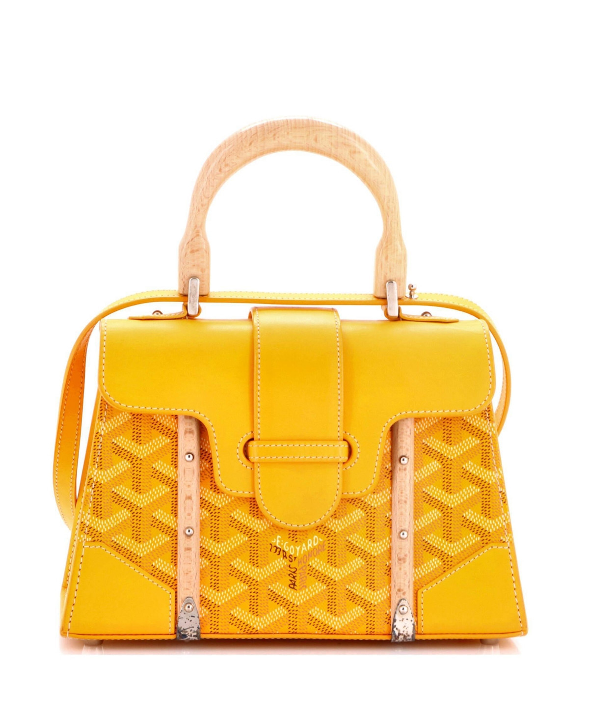 Pre-Owned Goyard Mini Structured Saigon Top Handle Bag Coated Canvas with Leather - Yellow | Macy's