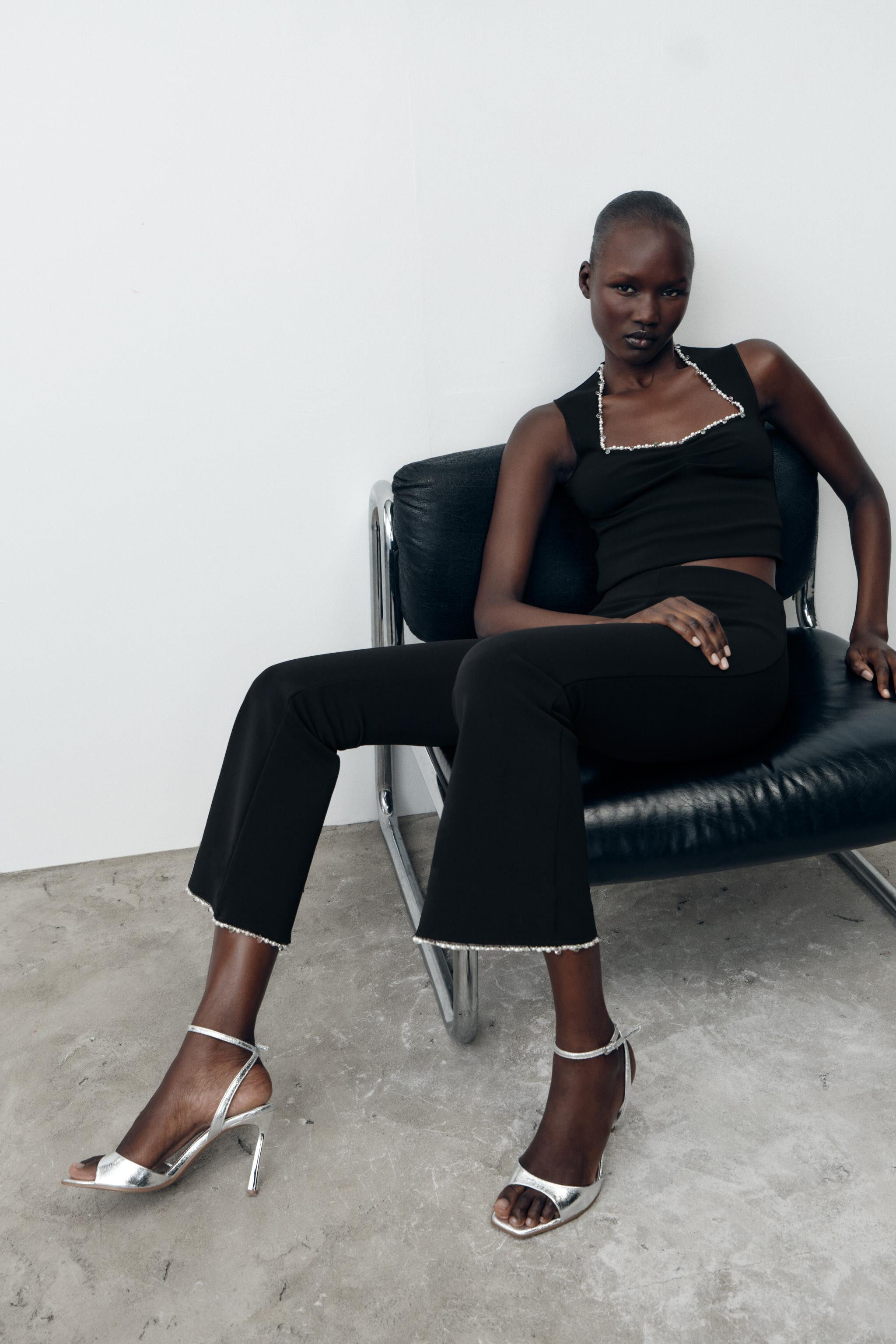 PEARL EMBELLISHED STRETCH FLARE PANTS | Zara US