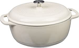 Amazon Basics Enameled Cast Iron Covered Round Dutch Oven, 6-Quart, White | Amazon (US)