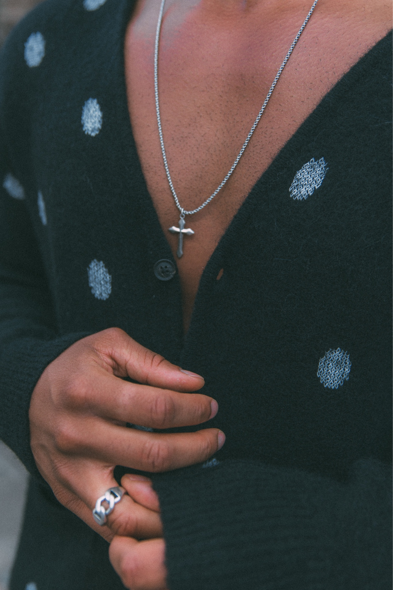 All Saints X Teddy Soares 
Men’s fashion, polka dot cardigan, men’s accessories, silver jewellery, all saints accessories, men’s ring, men’s necklace, outfit details, men’s styling 

#LTKSeasonal #LTKstyletip #LTKeurope