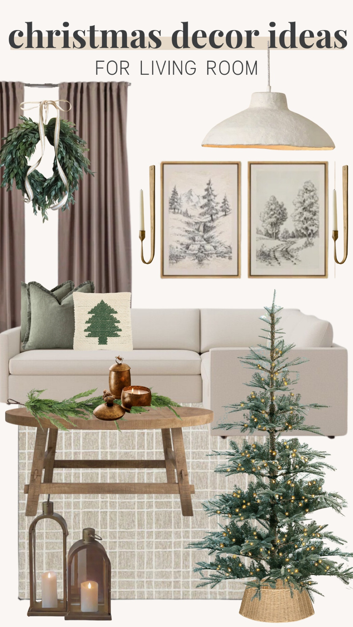 Christmas decor ideas, living room decor, Christmas tree, wall decor, coffee table, bells, curtains, wreath, candle holders, rug, lanterns, basket tree holder 

#LTKSeasonal #LTKHome #LTKStyleTip