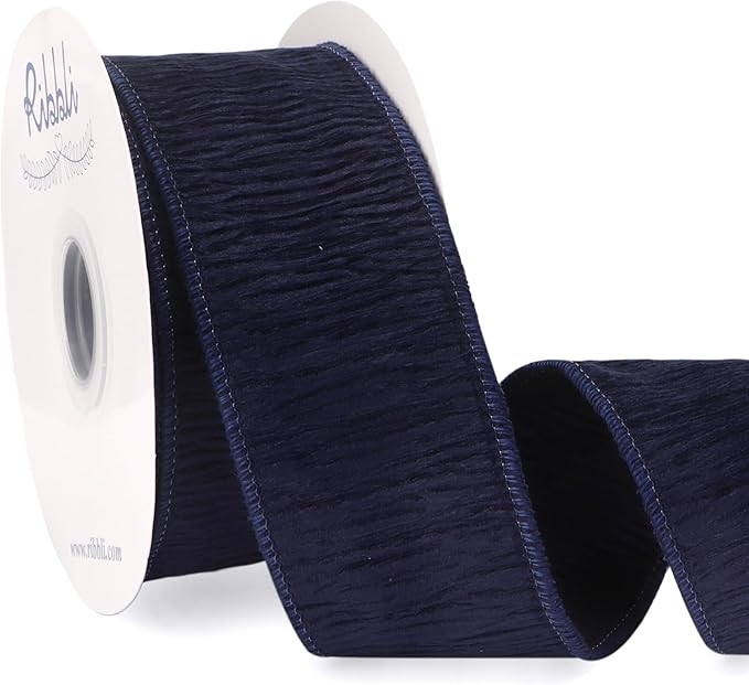 Ribbli Navy Crinkled Velvet Wired Ribbon 2.5 Inch Velvet Christmas Ribbon for Gift Wrapping Chris... | Amazon (US)