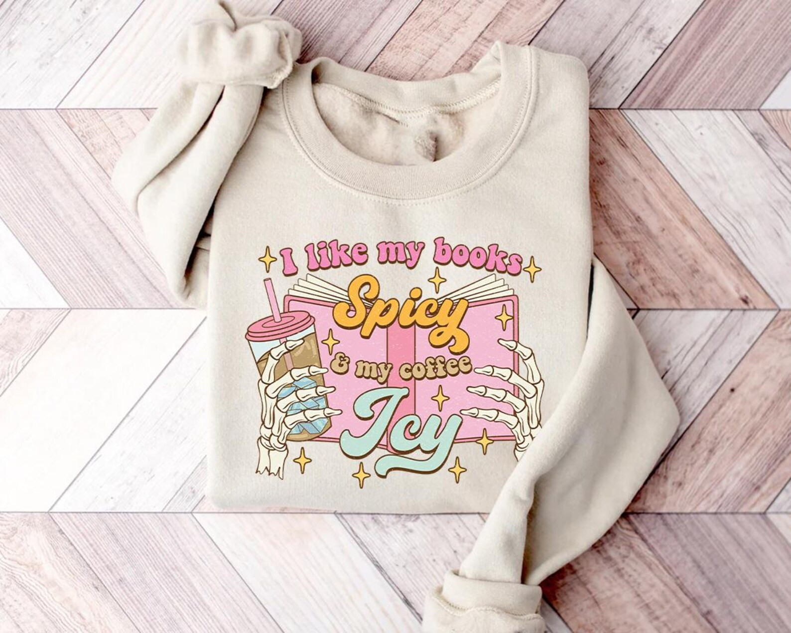 I Like My Books Spicy, My Coffee Icy Sweatshirt, Spicy Books Sweater, Skeleton Hand, Iced Coffee ... | Etsy (US)