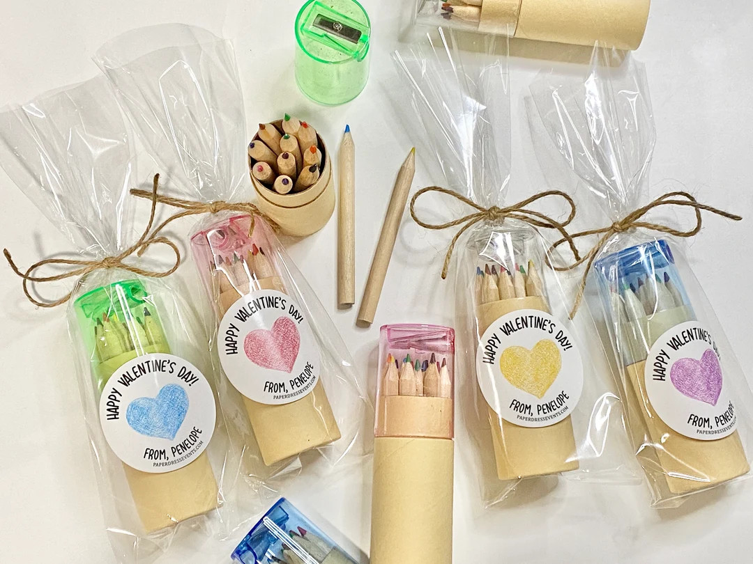 Set of 12 Colored Pencils Valentine's With Sharpener Classroom Valentines Personalized - Etsy | Etsy (US)