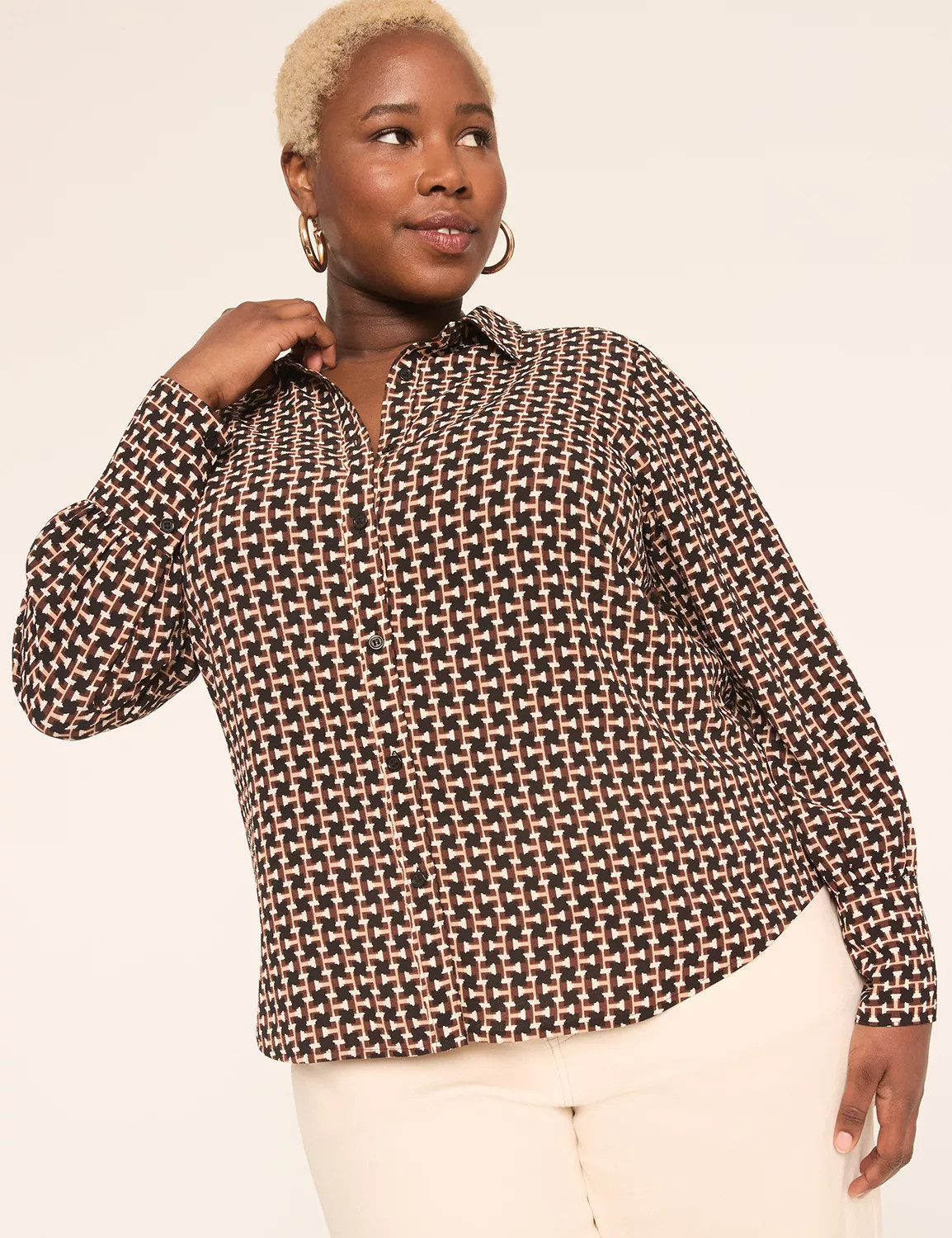 Long-Sleeve Collared Button-Down Blouse | Lane Bryant (US)