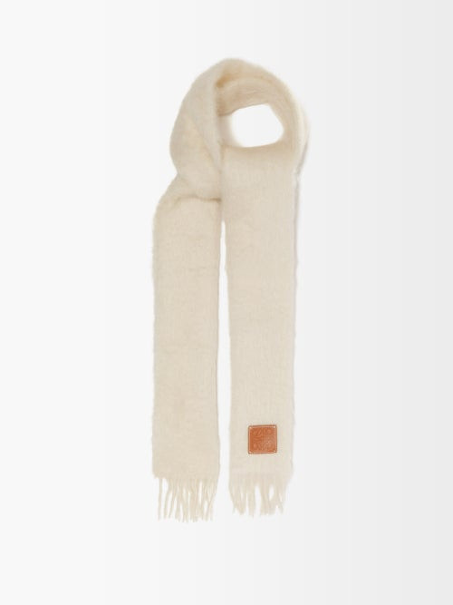 Loewe - Leather-patch Wool-blend Scarf - Womens - Off White | Matches (UK)