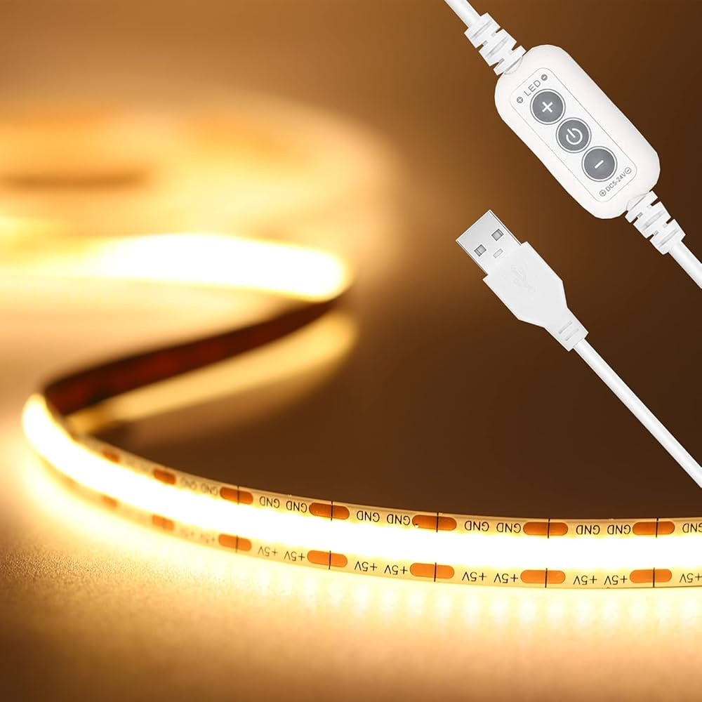 PAUTIX COB LED Strip Light 5V USB 6.56ft/2m 640LEDs 1200lm Dimmable LED Strip Light 3000K Warm Wh... | Amazon (US)