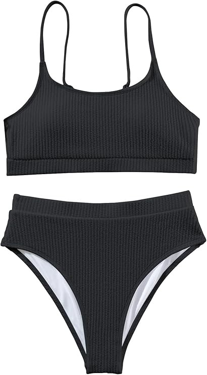 Lilosy High Waisted Tummy Control Ribbed Bikini Crop Top Brazilian Swimsuit Set 2 Piece | Amazon (US)