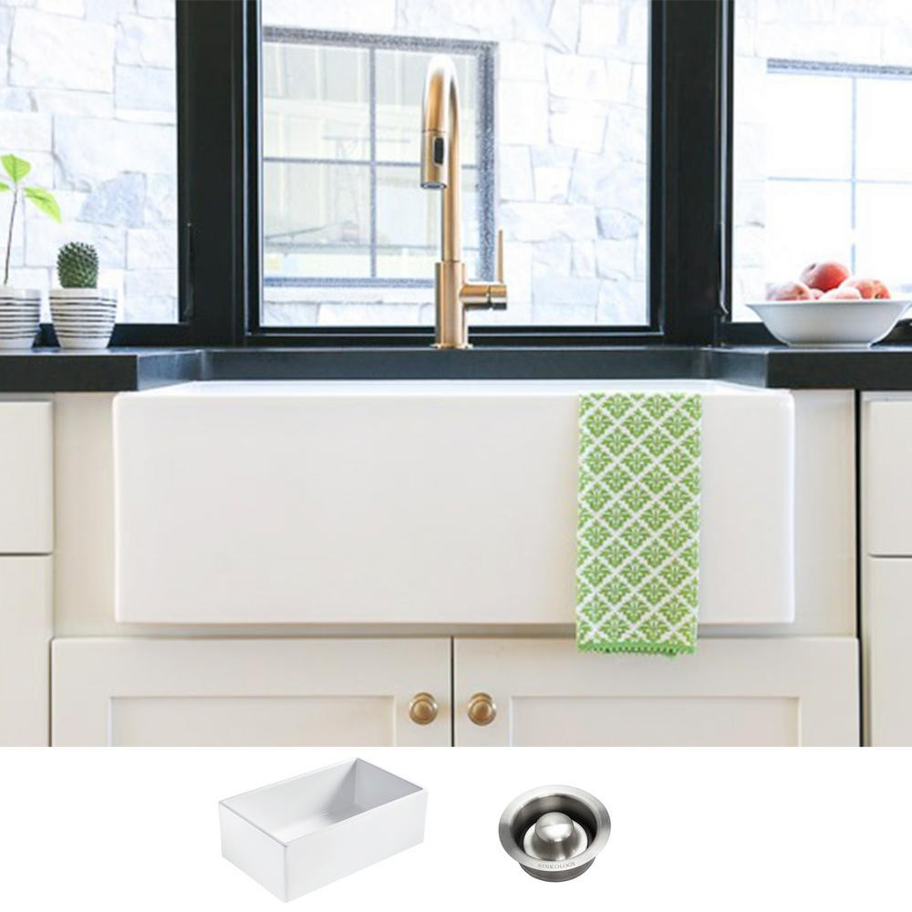 SINKOLOGY Bradstreet II Farmhouse Fireclay 30 in. Single Bowl Kitchen Sink in Crisp White with Di... | The Home Depot