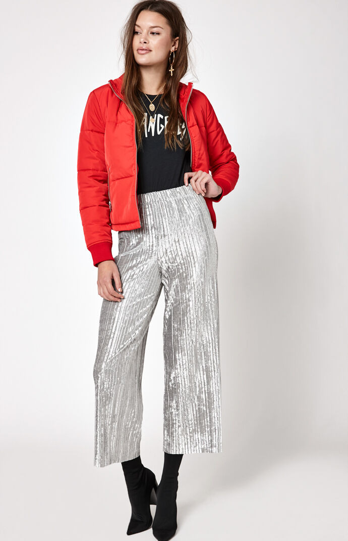 LA Hearts Womens Pleated Velvet Pants - Silver | PacSun