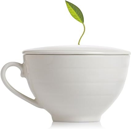 Tea Forte Cafe Cup Porcelain Tea Cup and Lid, Custom Cover Keeps Tea Hot While Steeping | Amazon (US)