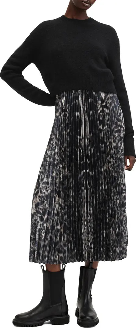 AllSaints Jinx Pleated Midi Dress & Sweater Set | Nordstromrack | Nordstrom Rack