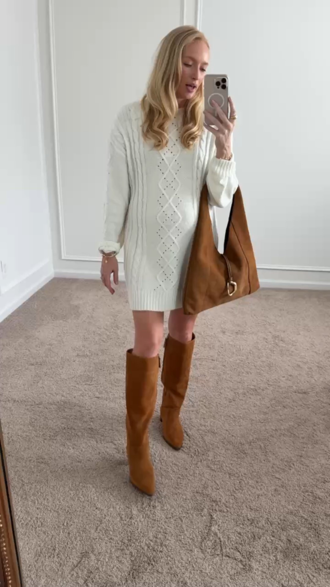 Cute knee high boot option with a lower heel in the Nordstrom anniversary sale. They also come in black and white suede. I paired them with a comfy sweater dress that is also in the sale and under $50 for a pretty fall look! Wearing size medium in the dress. Nsale finds // knee high boots // brown boots // suede boots // sweater dresses // fall dresses // Nsale dresses 

#LTKShoeCrush #LTKSaleAlert #LTKBump