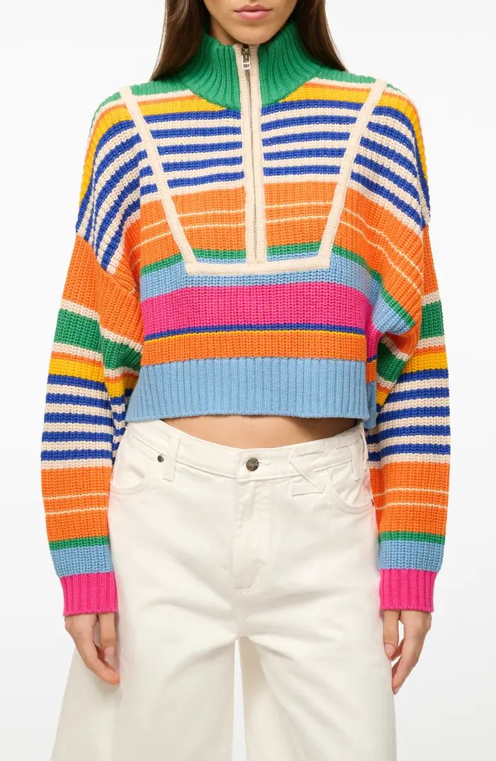 STAUD Stripe Crop Cotton Blend Sweater | Nordstrom | Nordstrom