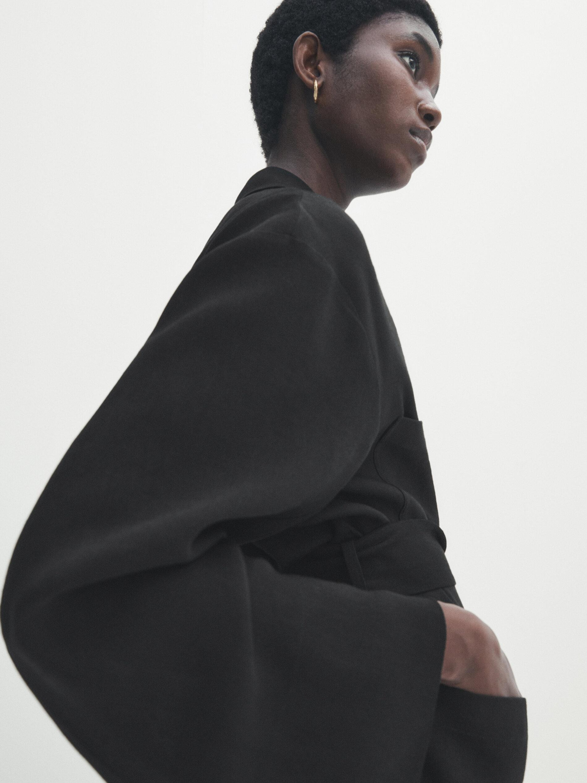 Flowing blazer with linen and tie detail | Massimo Dutti US