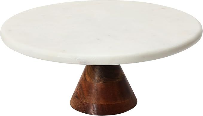 Bloomingville Marble Pedestal with Acacia Wood Base, White and Natural Serving Pieces, 12" L x 12... | Amazon (US)