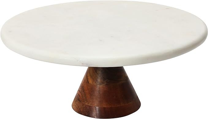 Bloomingville Marble Pedestal with Acacia Wood Base, White and Natural Serving Pieces, 12" L x 12... | Amazon (US)