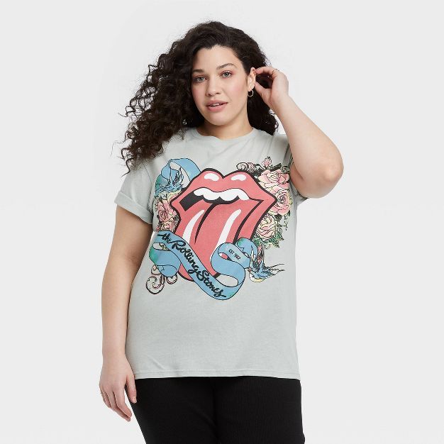Women's The Rolling Stones Short Sleeve Graphic T-Shirt - Blue Floral | Target
