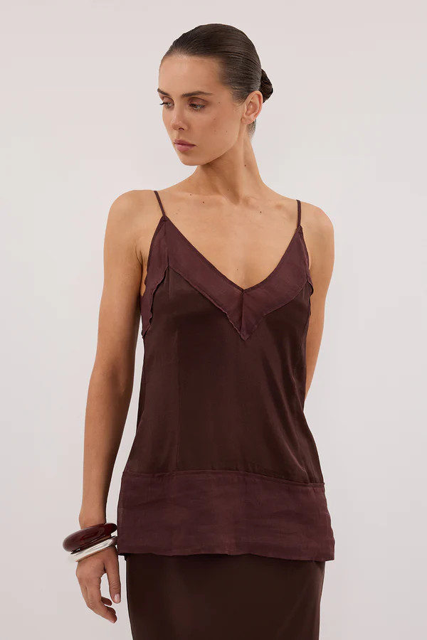 JUDE CHOC SATIN RAMIE CAMI TOP | DISSH