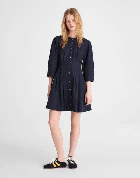 Sculptural-Sleeve Pleated Mini Dress | Madewell