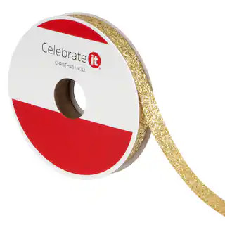3/8" x 12ft. Gold Glitter Ribbon by Celebrate It® Christmas | Michaels | Michaels Stores