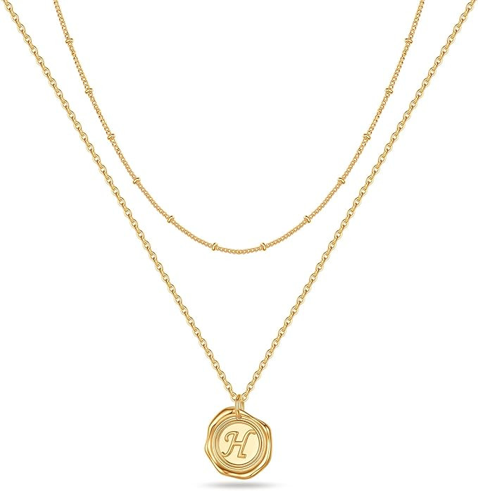 Gold Layered Initial Necklaces for Women, 14K Gold Plated Initial Necklaces Letter Disc Pendant C... | Amazon (US)
