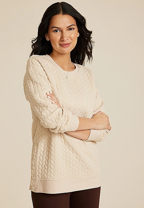 Quilted Snap Button Relaxed Fit Sweatshirt | Maurices
